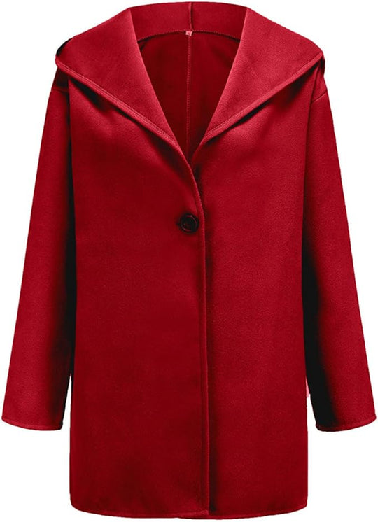 Women’s Minimalist Hooded Coat - Single-Breasted Winter Outerwear