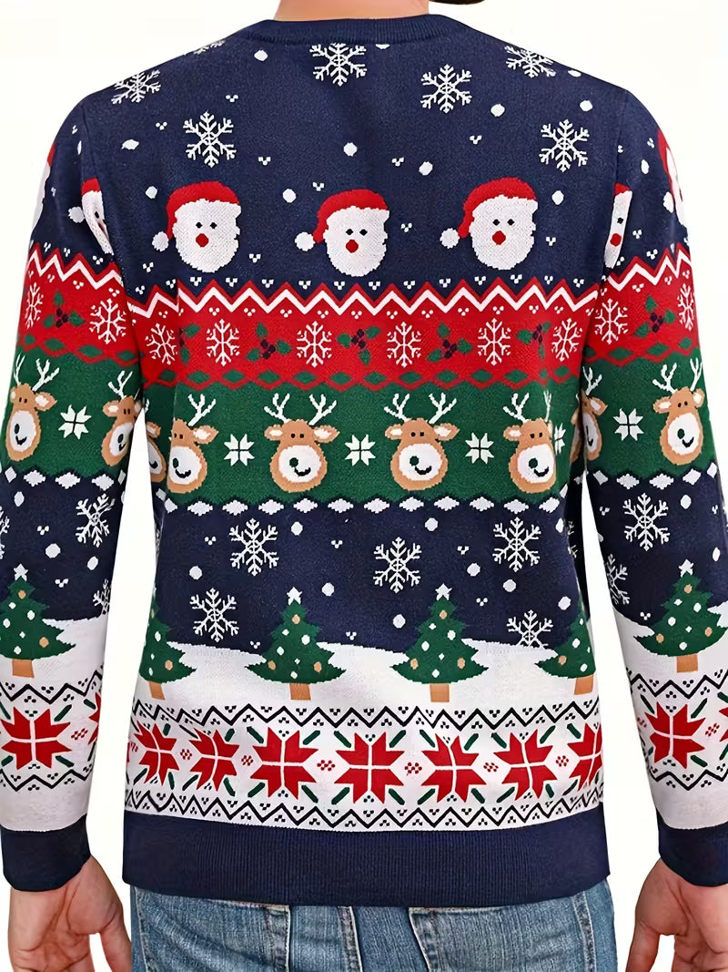 Men’s Festive Christmas Sweater - Snowman Reindeer Holiday Knit