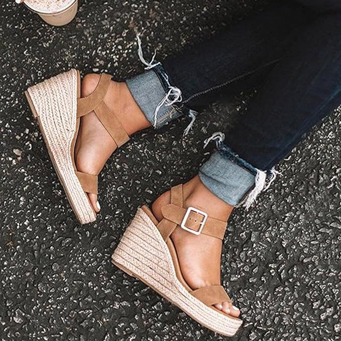 Gemma - Espadrille Wedge Sandals with Ankle Strap