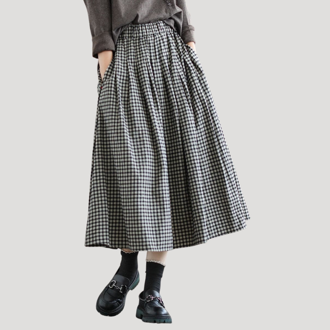 Women's Lightweight Checkered Maxi Skirt for Spring