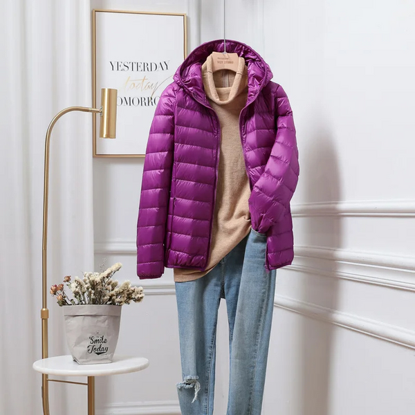 Women’s Lightweight Puffer Jacket – Hooded Zip-Up Casual Outerwear