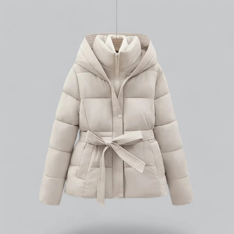 Women’s Belted Puffer Jacket - Hooded Quilted Coat Waist Tie