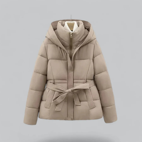 Women’s Belted Puffer Jacket - Hooded Quilted Coat Waist Tie