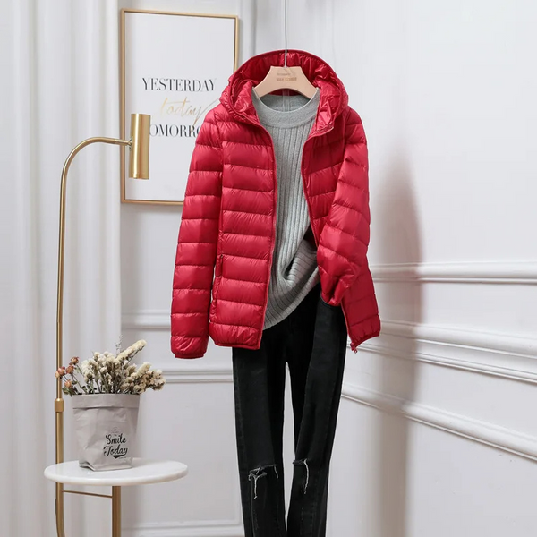 Women’s Lightweight Puffer Jacket – Hooded Zip-Up Casual Outerwear