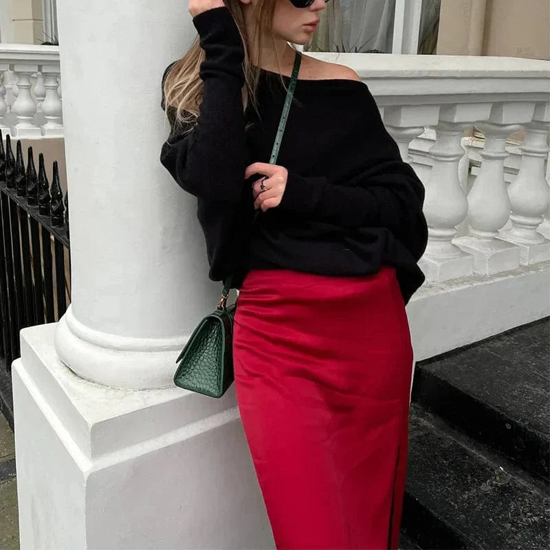 Relaxed Off-Shoulder Knit Lounge Sweater