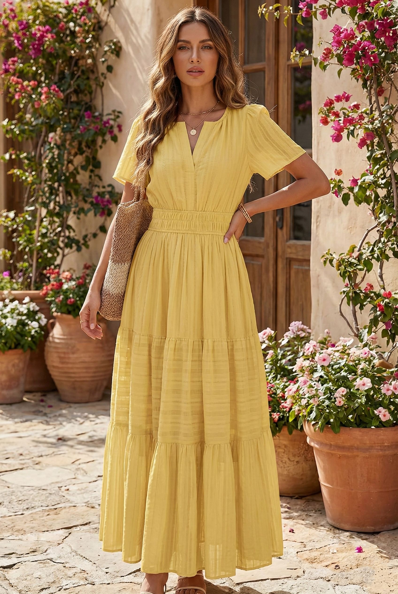 Women’s Adrianna Tiered V-Neck Maxi Dress - Effortless Day-to-Evening Style