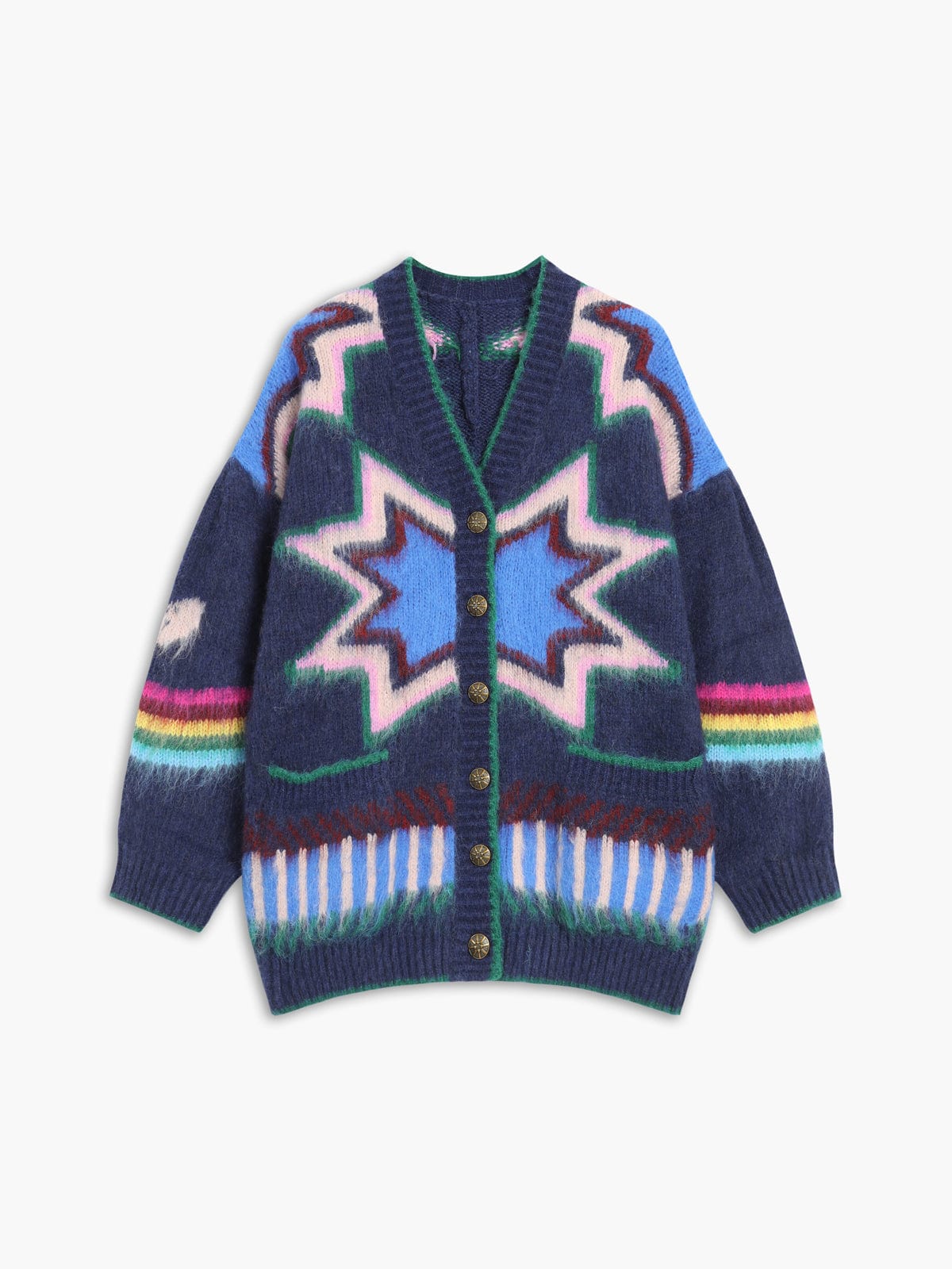 Women’s Boho Patterned Knit Cardigan - Button-Down Sweater