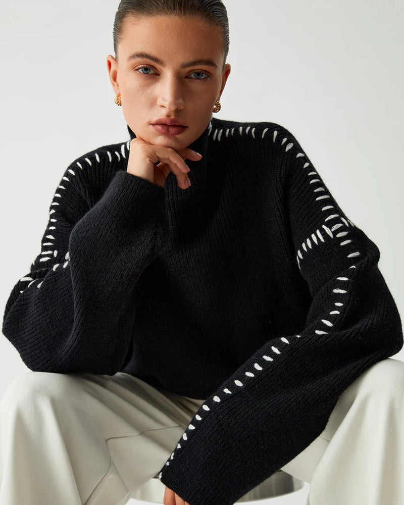 Women’s Relaxed Stitch Detail Sweater – Minimalist Knitwear