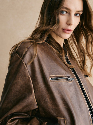 Women’s Vintage Bomber Jacket - Classic Zip-Up Outerwear Retro