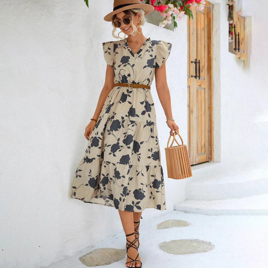 Dahlia - Flutter Sleeve Tiered Midi Dress