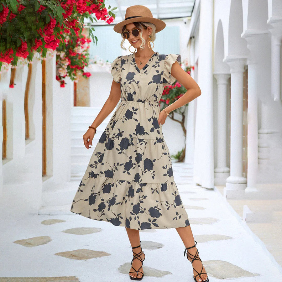 Dahlia - Flutter Sleeve Tiered Midi Dress