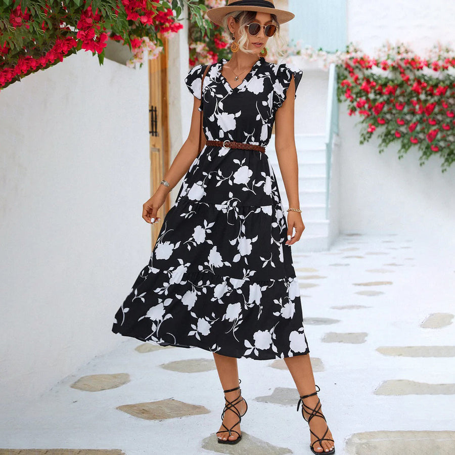 Dahlia - Flutter Sleeve Tiered Midi Dress