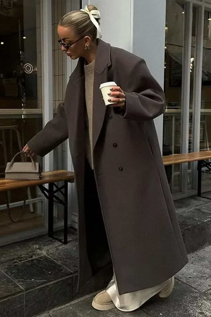 Women’s Winter Coat - Longline Double-Breasted Overcoat