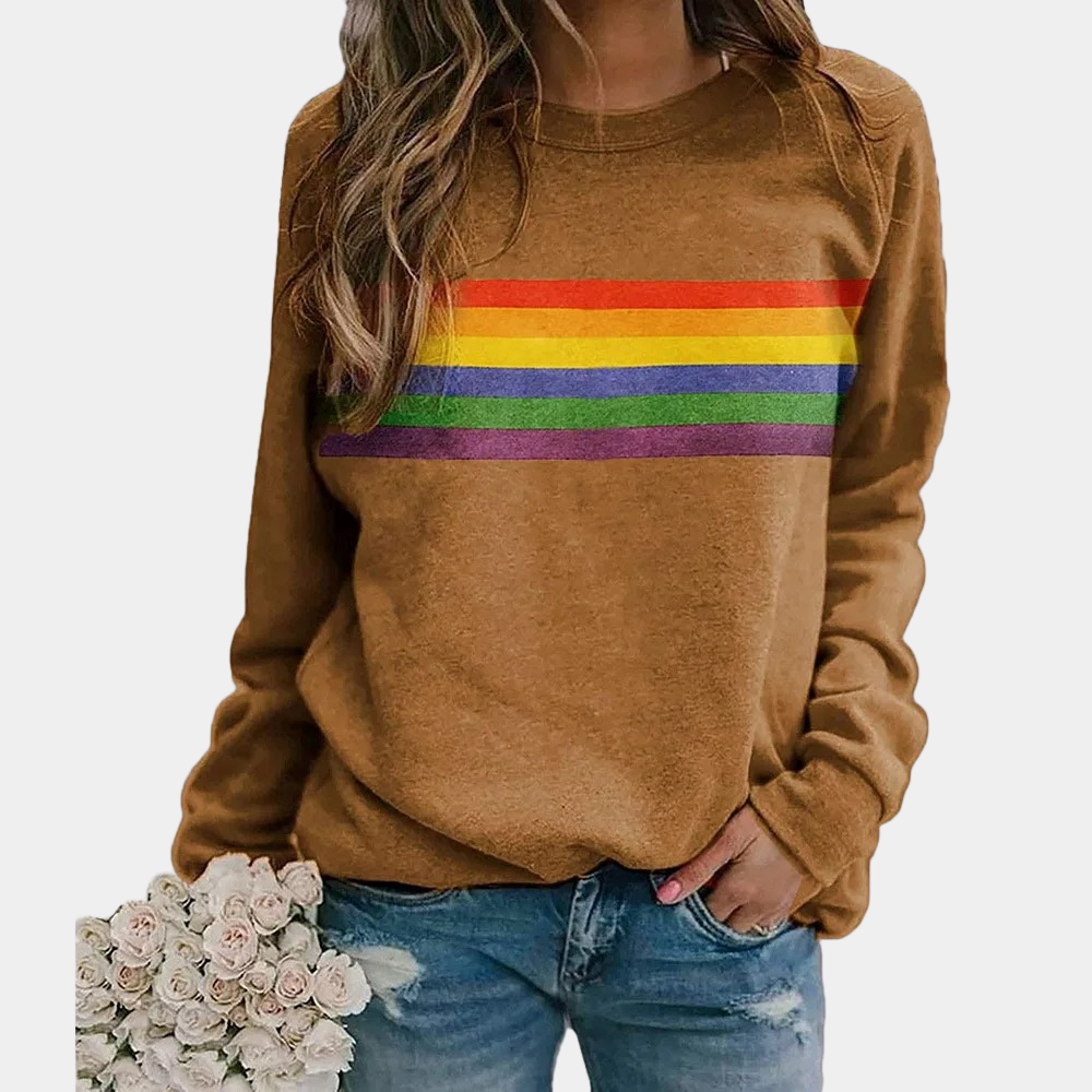 Women’s Rainbow Stripe Sweatshirt - Casual Crewneck Pullover