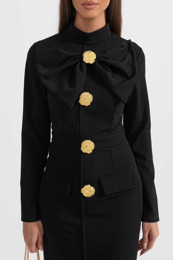 Women’s Long Sleeve Midi Dress - Bow Detail