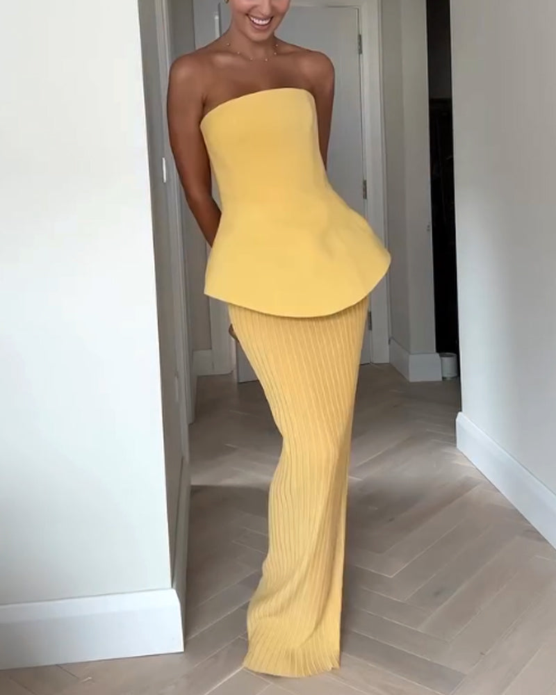 Soleil Marquise – Strapless Peplum Maxi Set