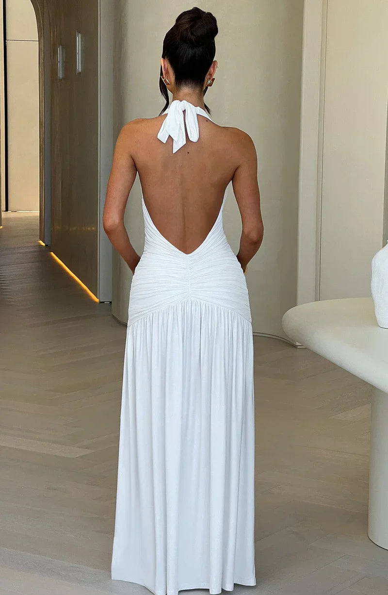 Elysia - Backless Halter Sparkle Maxi Dress