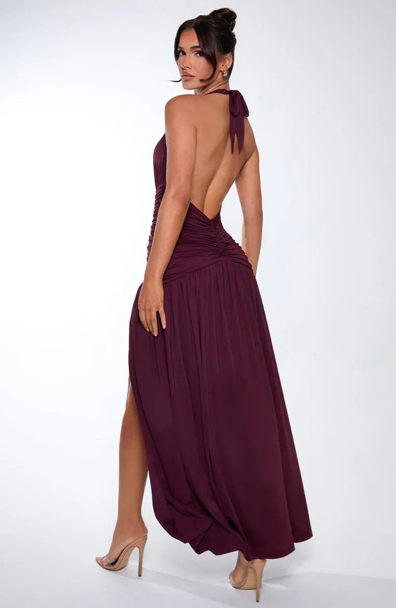 Elysia - Backless Halter Sparkle Maxi Dress