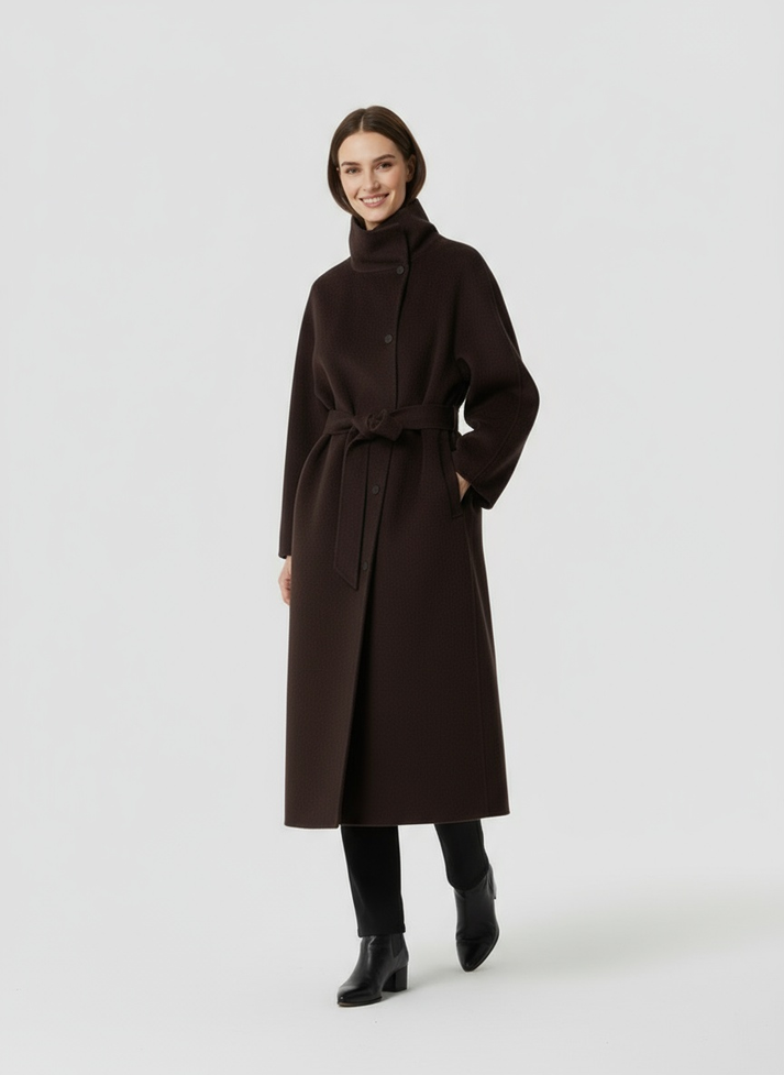 Women’s Elise Belted Long Coat - Modern Minimalist Overcoat