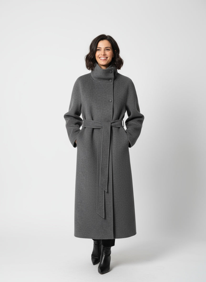 Women’s Elise Belted Long Coat - Modern Minimalist Overcoat