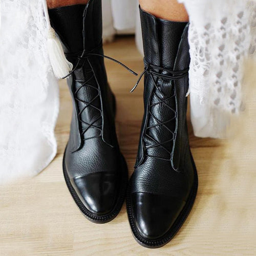 Women’s Luxe Lace-Up Leather Ankle Boots - Classic Panel Detail