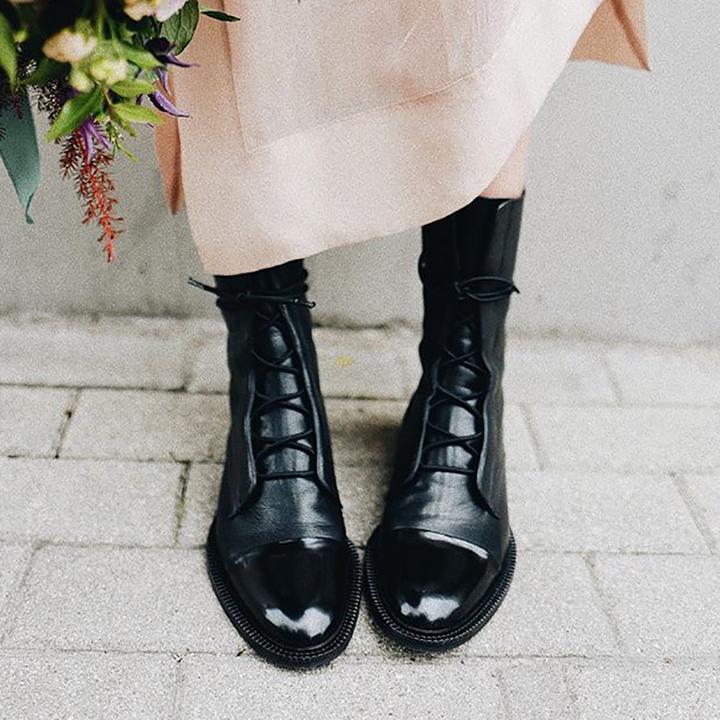 Women’s Luxe Lace-Up Leather Ankle Boots - Classic Panel Detail