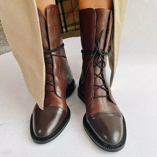 Women’s Luxe Lace-Up Leather Ankle Boots - Classic Panel Detail