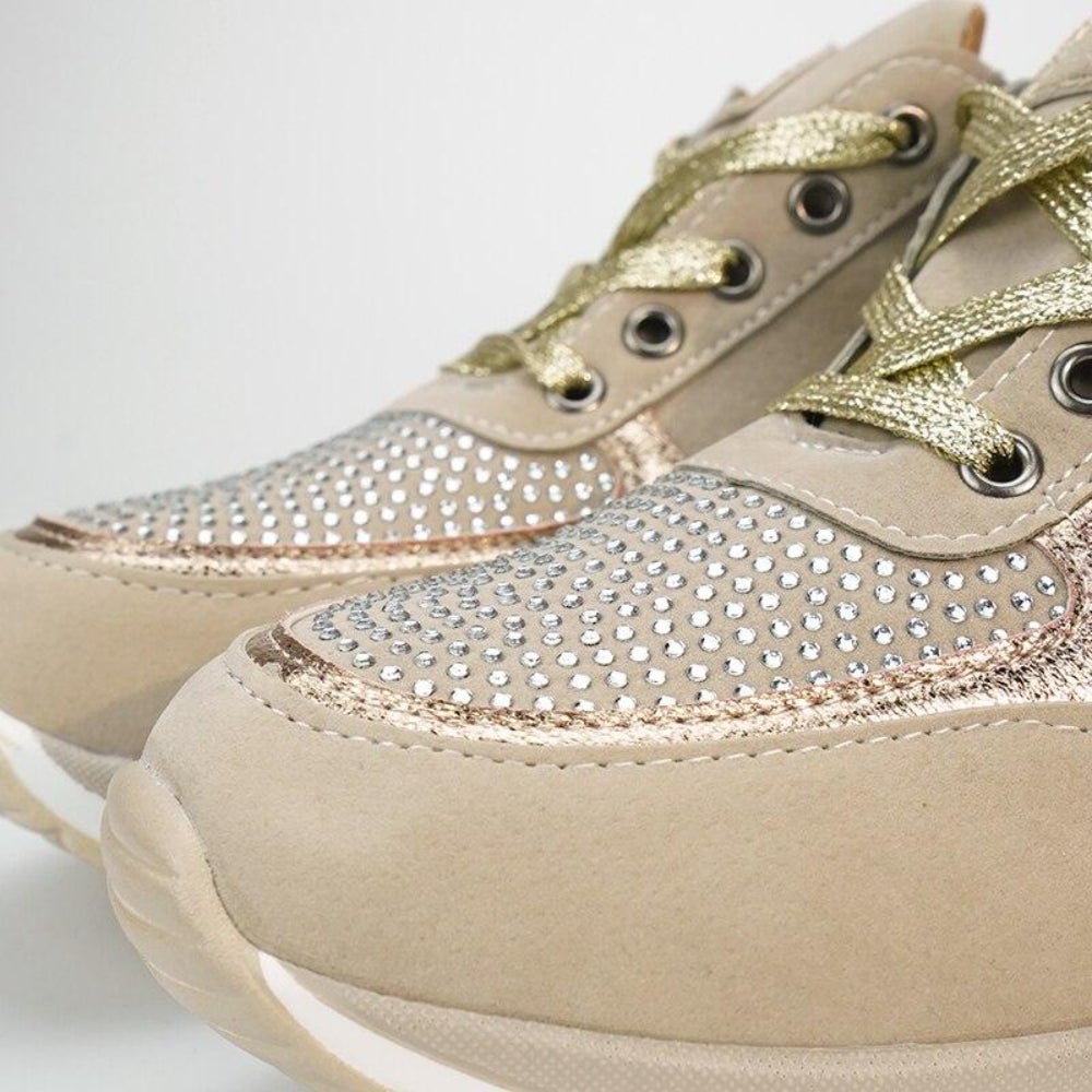 Women’s Rhinestone Zip-Up Platform Sneakers - Lace-Up Trainers