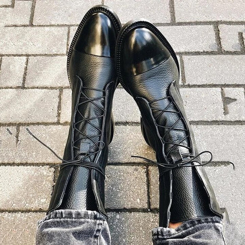 Women’s Luxe Lace-Up Leather Ankle Boots - Classic Panel Detail