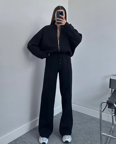 Women’s Oversized Zip-Up Lounge Set - Relaxed Two-Piece Tracksuit