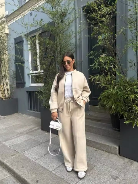 Women’s Oversized Zip-Up Lounge Set - Relaxed Two-Piece Tracksuit