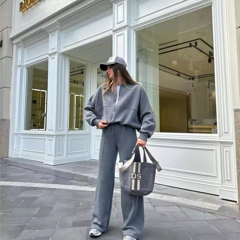 Women’s Oversized Zip-Up Lounge Set - Relaxed Two-Piece Tracksuit