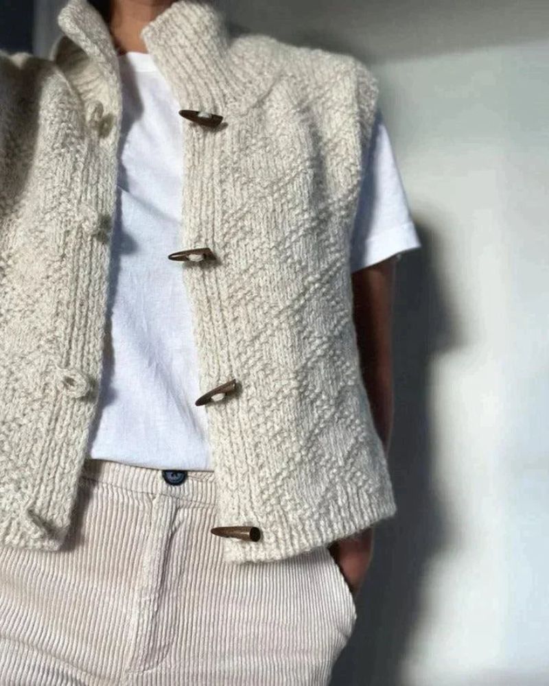 Button-Up Knit Vest - Sleeveless Layering Cardigan
