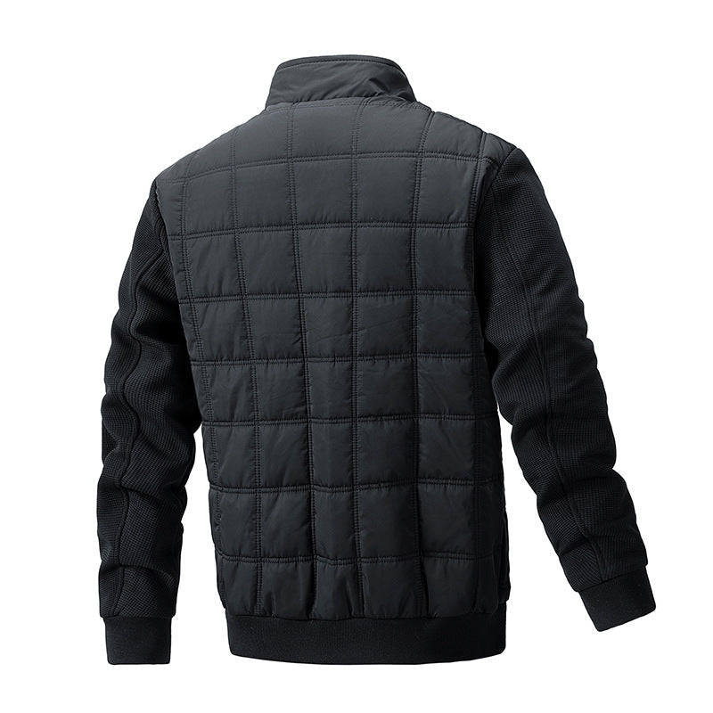 Men’s Quilted Zip Jacket - Grid Pattern Lightweight Outerwear