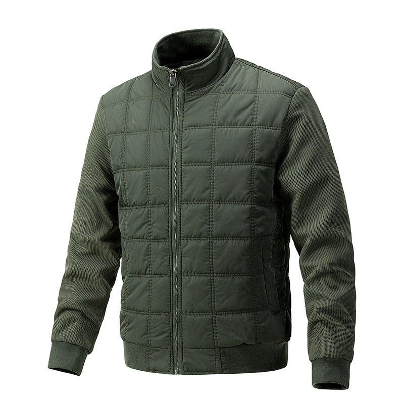 Men’s Quilted Zip Jacket - Grid Pattern Lightweight Outerwear
