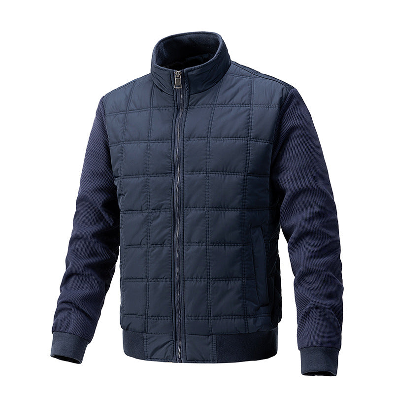 Men’s Quilted Zip Jacket - Grid Pattern Lightweight Outerwear