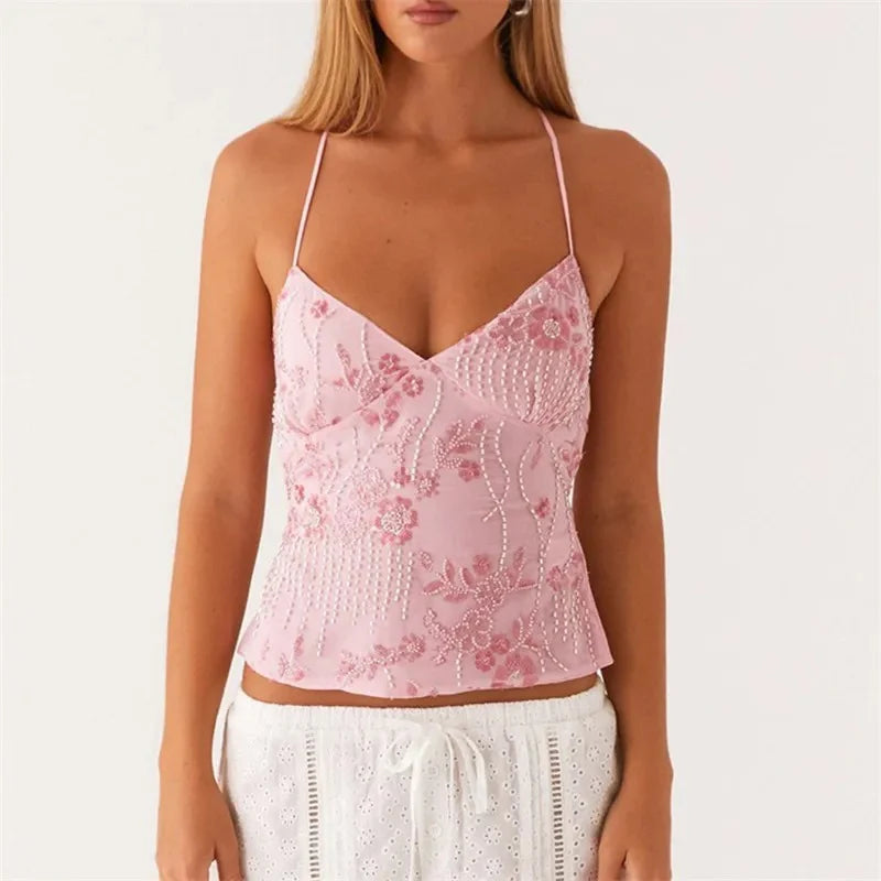 Katrina - Beaded Mesh Cami Top