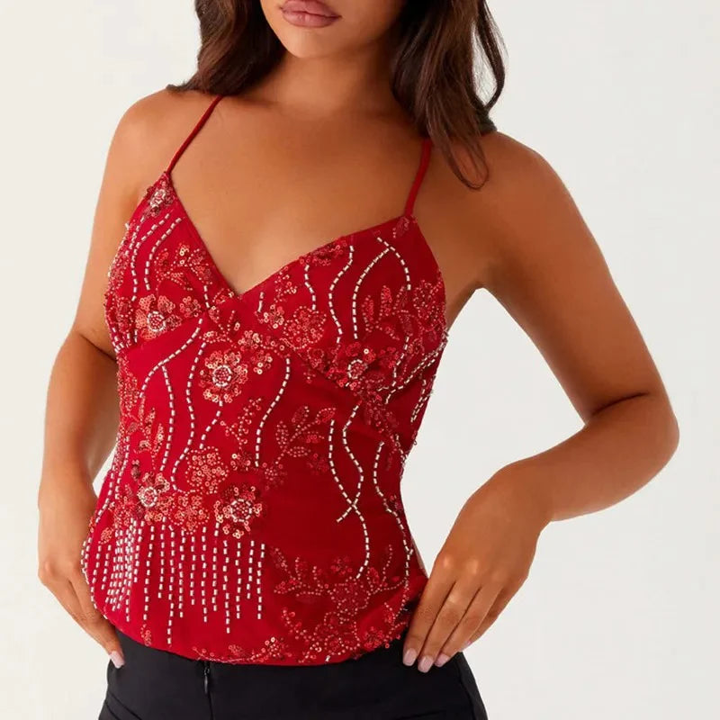 Katrina - Beaded Mesh Cami Top