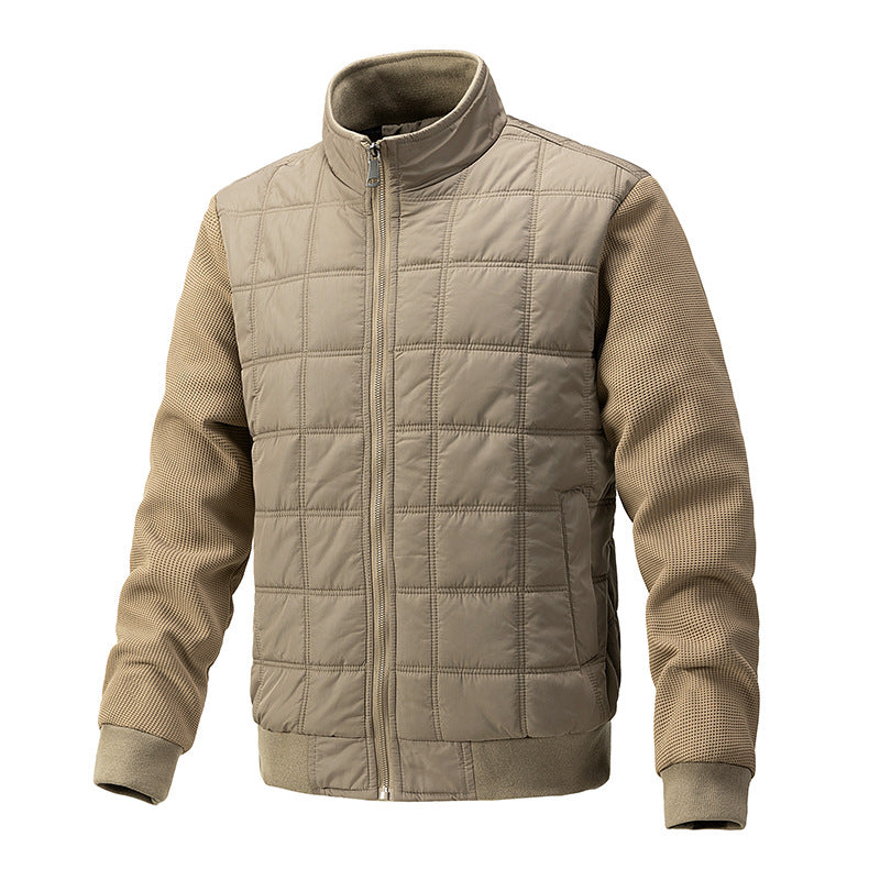 Men’s Quilted Zip Jacket - Grid Pattern Lightweight Outerwear