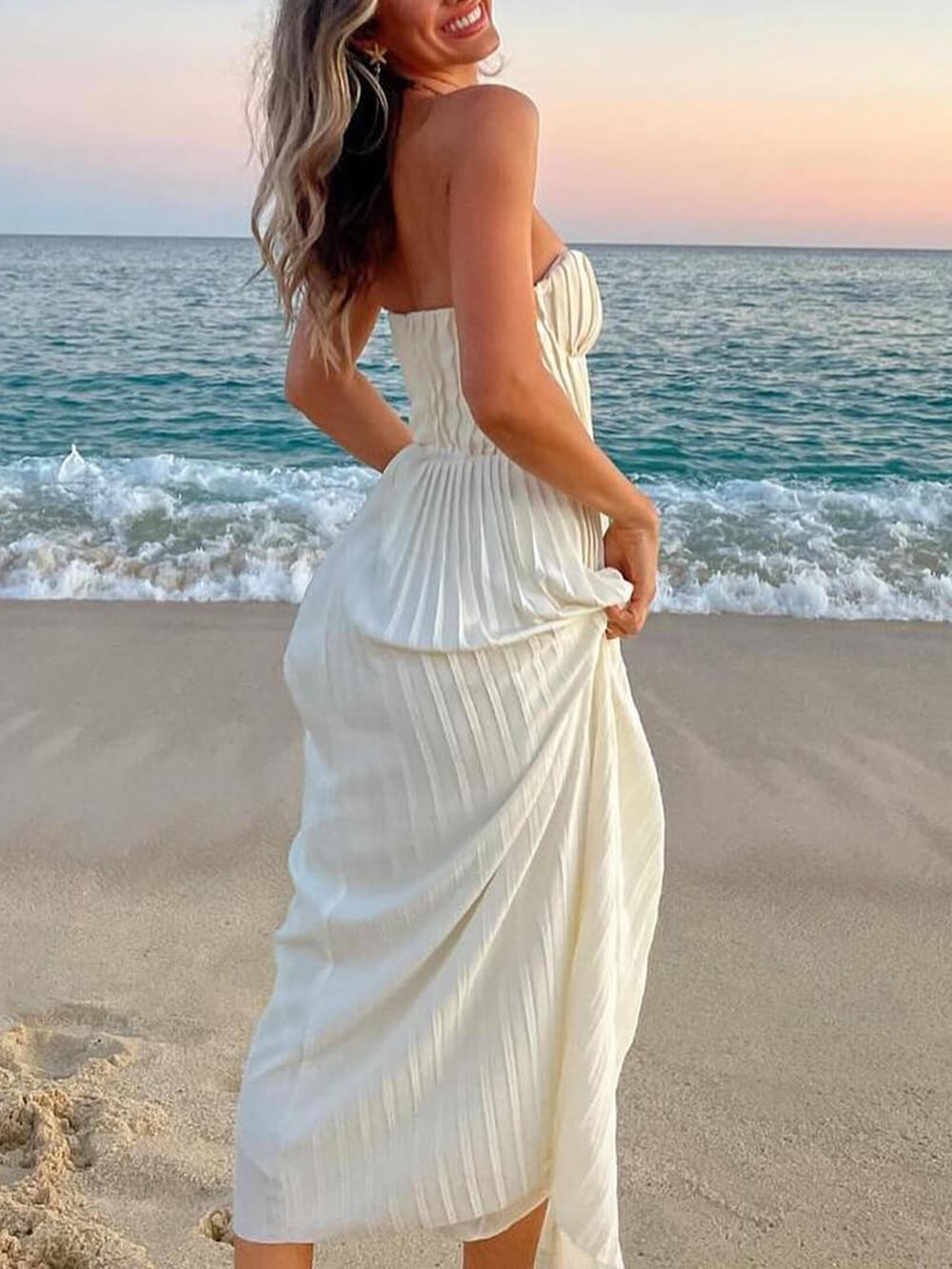 Sandswept Symphony Pleated Maxi Dress