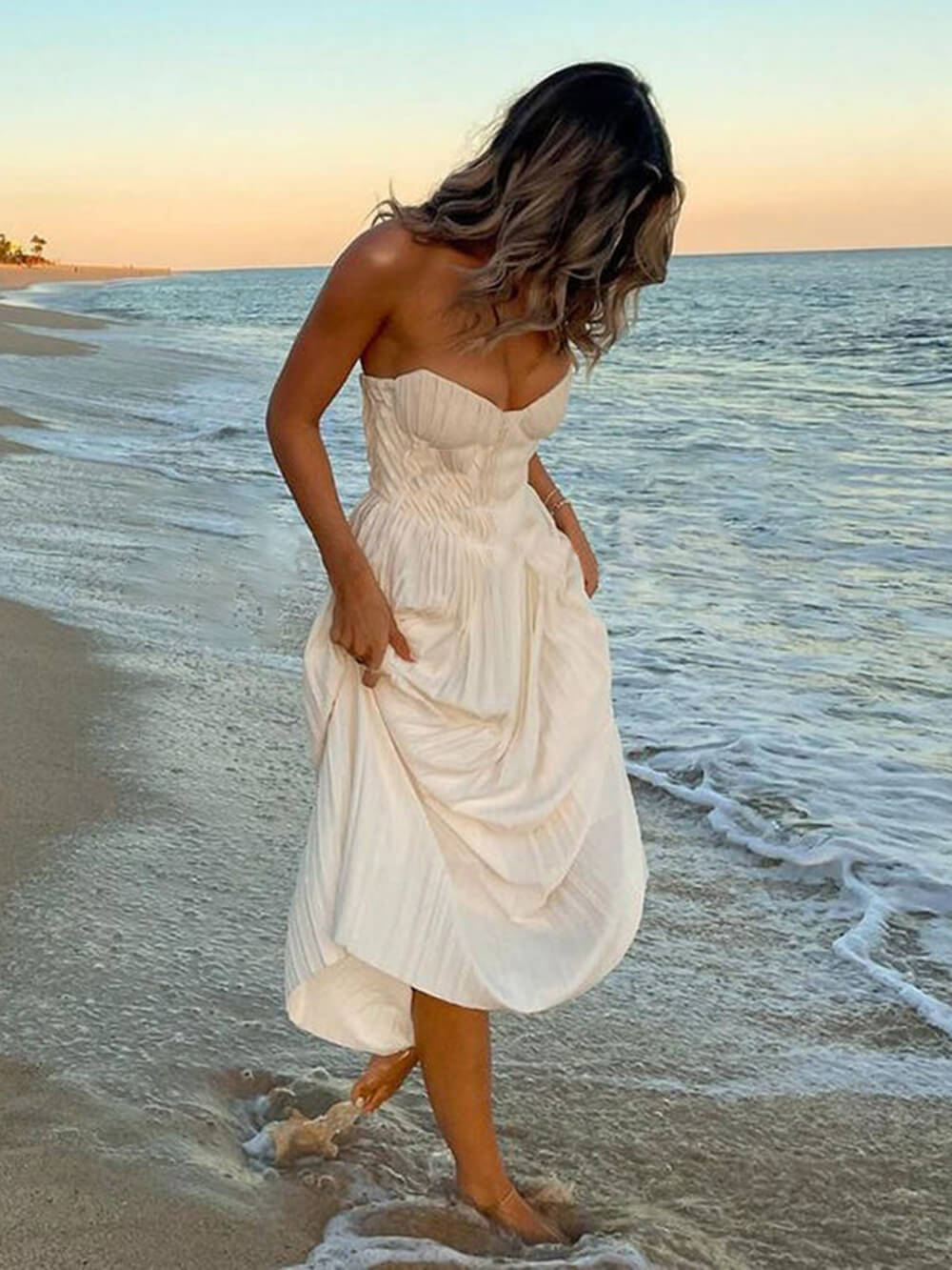 Sandswept Symphony Pleated Maxi Dress