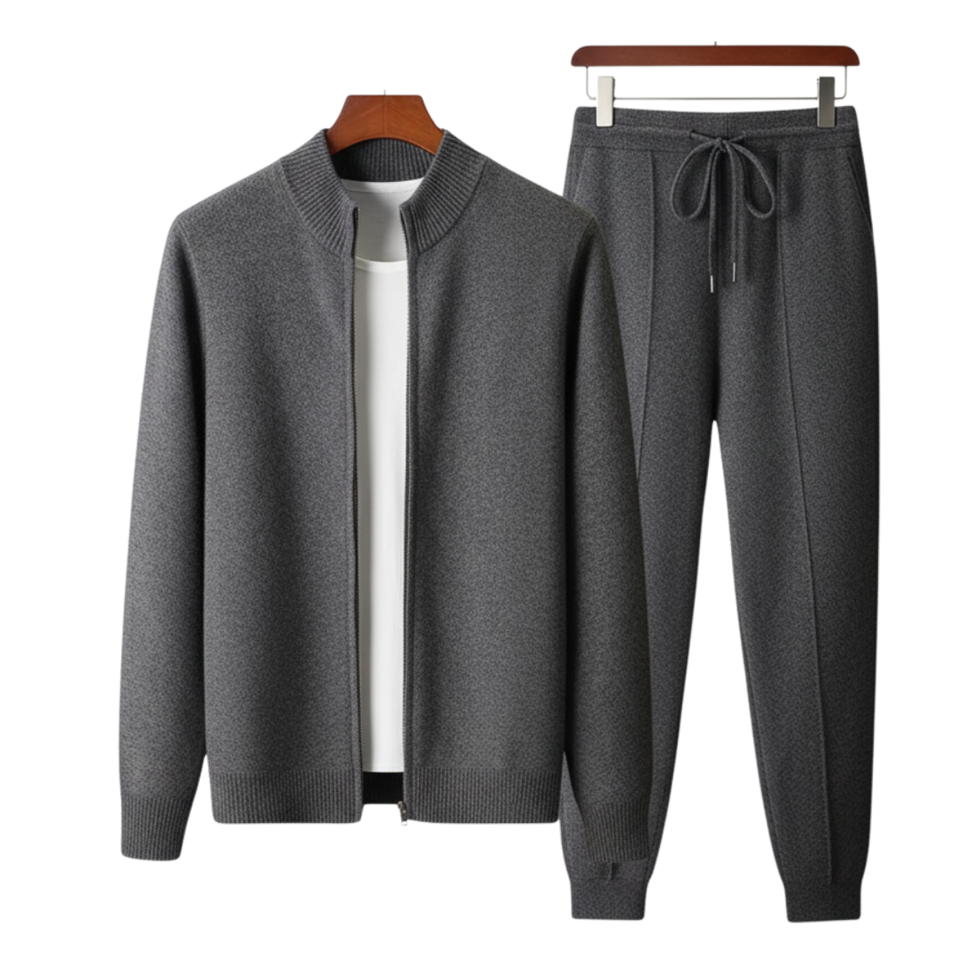 Men’s Knitted Lounge Set - Zip-Up Cardigan and Drawstring Trouser Set