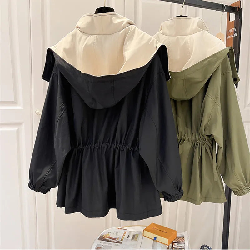 Women’s Lightweight Hooded Windbreaker - Oversized Drawstring Jacket