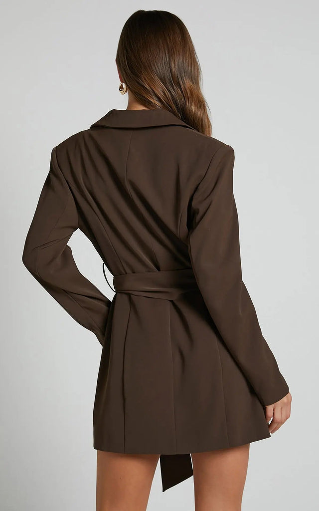Women’s Tailored Blazer Mini Dress - Belted Lapel Wrap Design