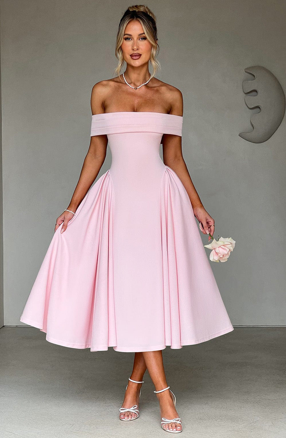 Chérie - Off Shoulder Flare Midi Dress