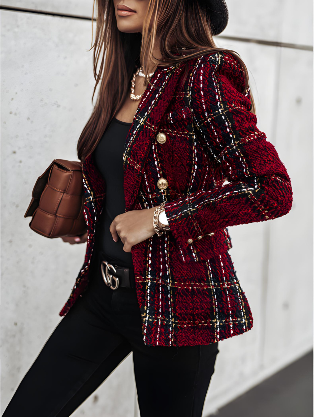 Plaid Button-Front Coat - Classic Longline