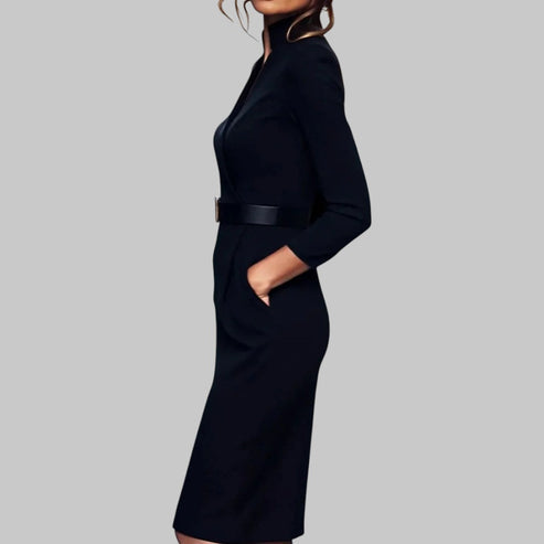Women’s Darcy Refined Collar Belted Sheath Midi Dress