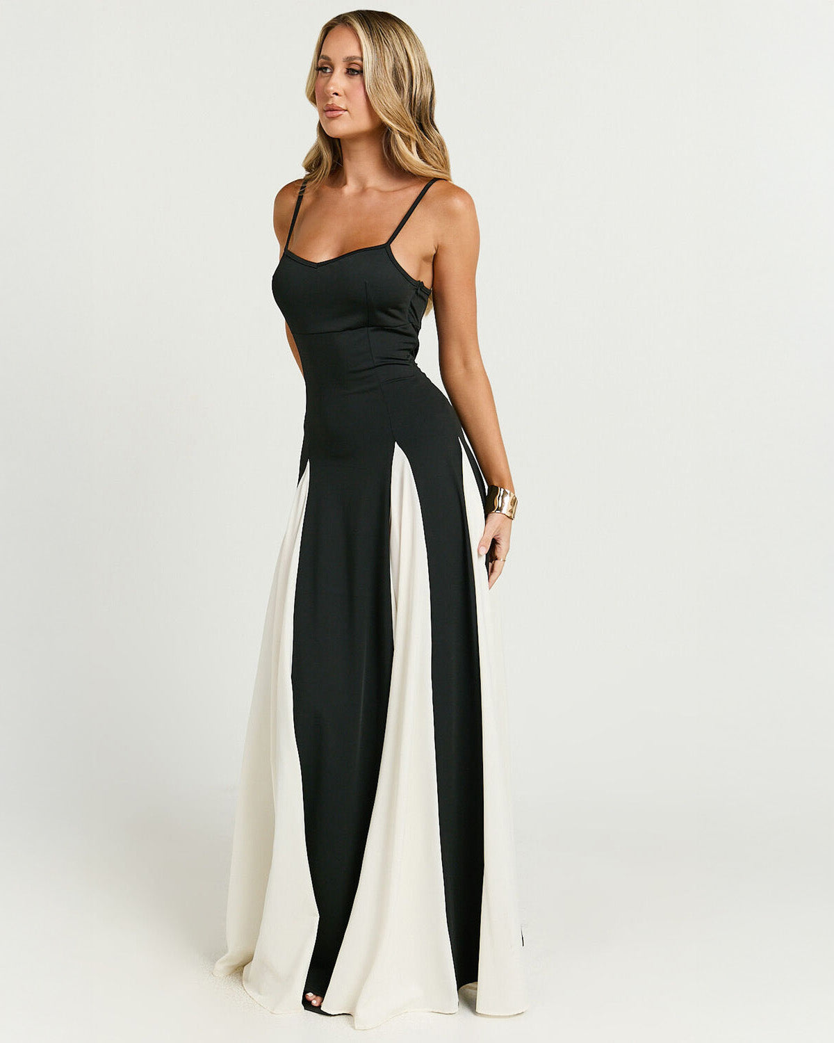 Élan Noir - Two-Tone Panelled Evening Dress