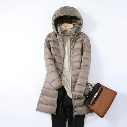 Women’s Lightweight Puffer Coat - Longline Quilted Jacket with Detachable Hood