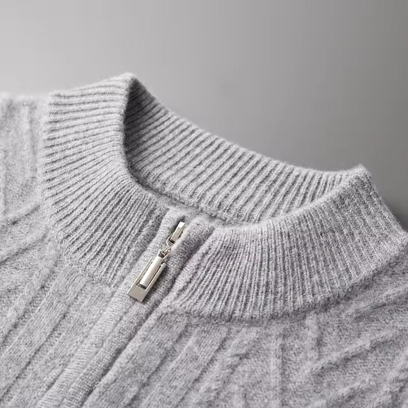 Men’s Ribbed Zip Cardigan - Textured Crew-Neck Sweater